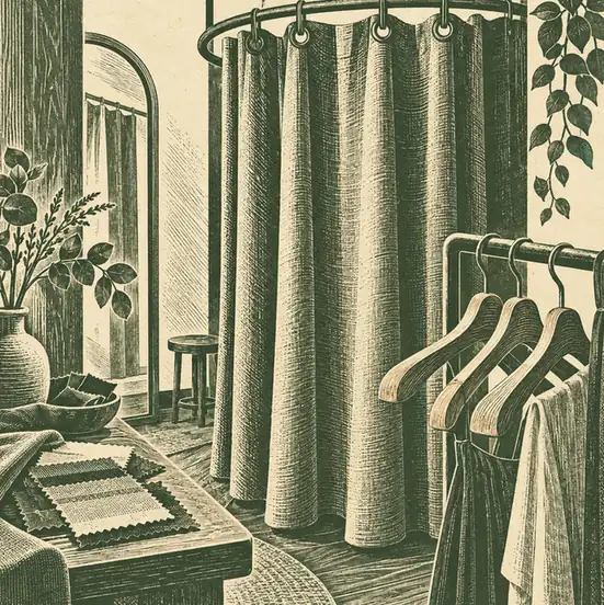 Illustration of apparel retailers equipment and workspace