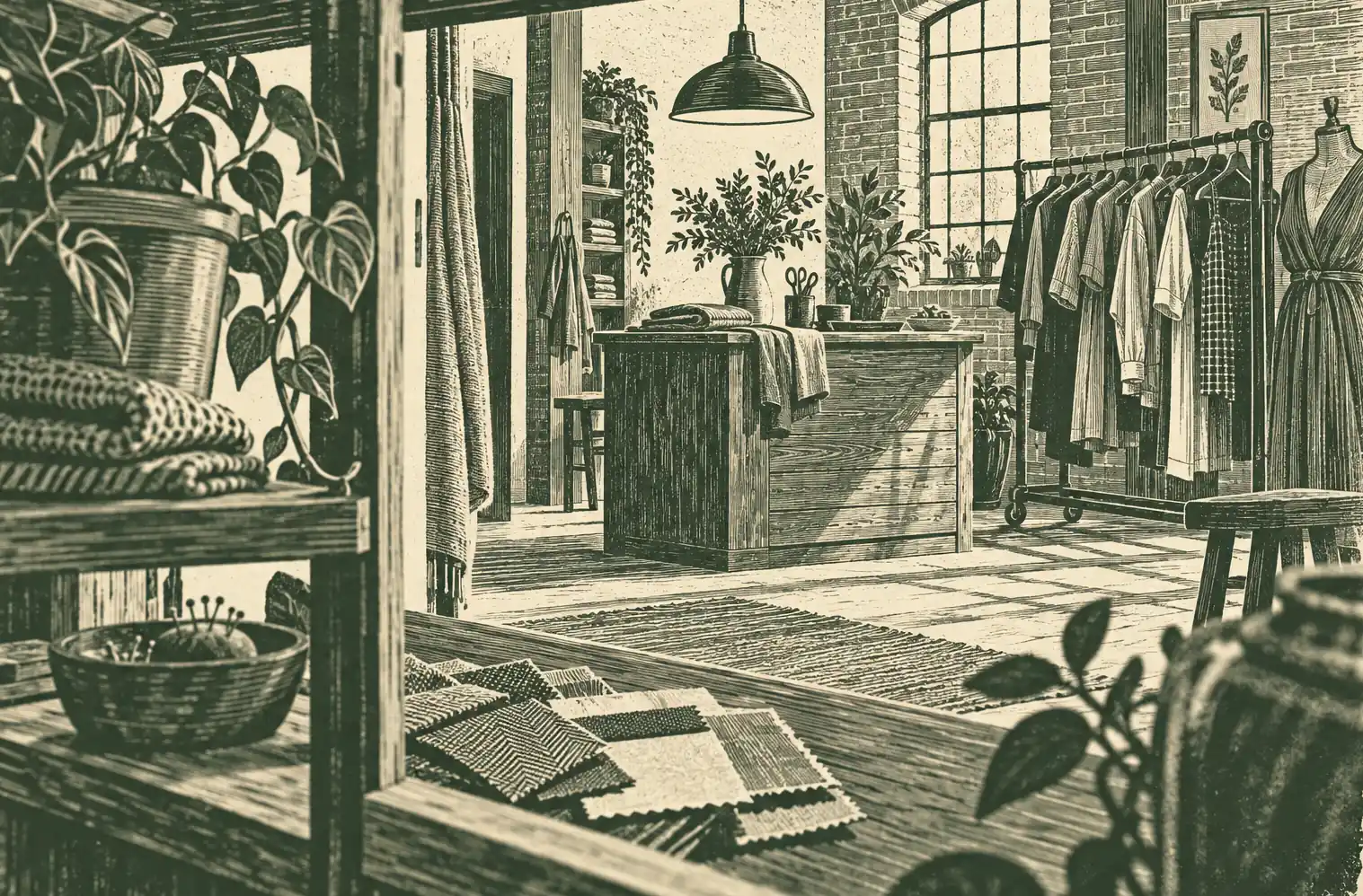 Illustration of apparel retailers and their working space