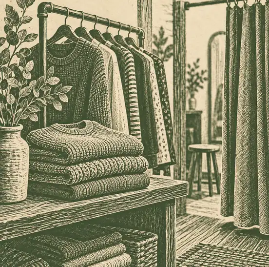 Illustration of apparel retailers equipment and workspace